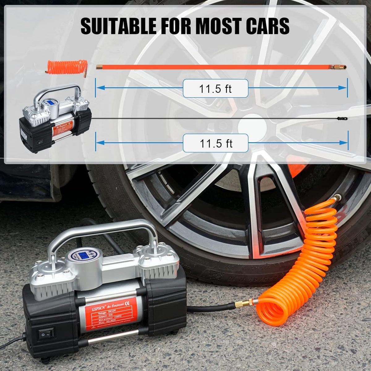 150Psi 12V Dual Cylinders Air Compressor Pump with Tire Repair Kit T8340
