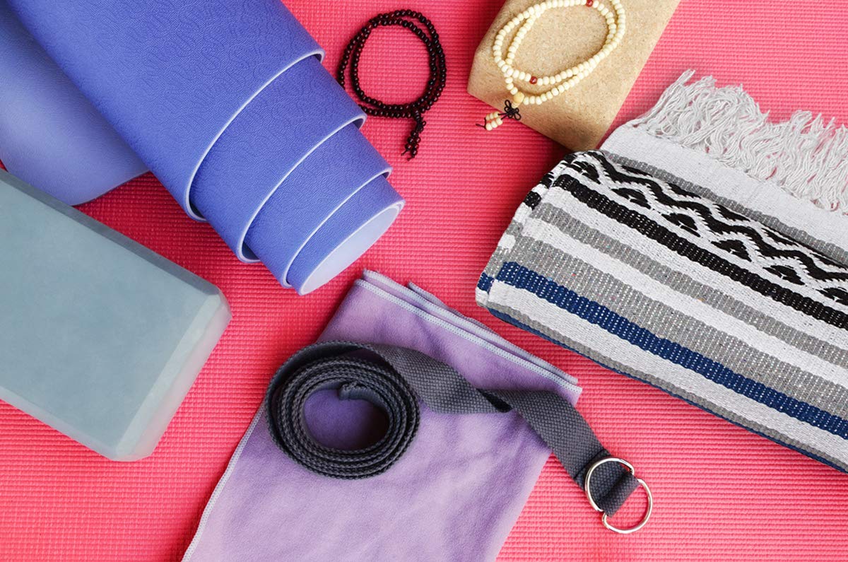 Blue Striped Woven Cotton Yoga Blanket V561835