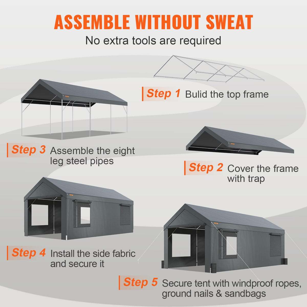 12x20ft Heavy Duty Carport with Removable Sidewalls G325062