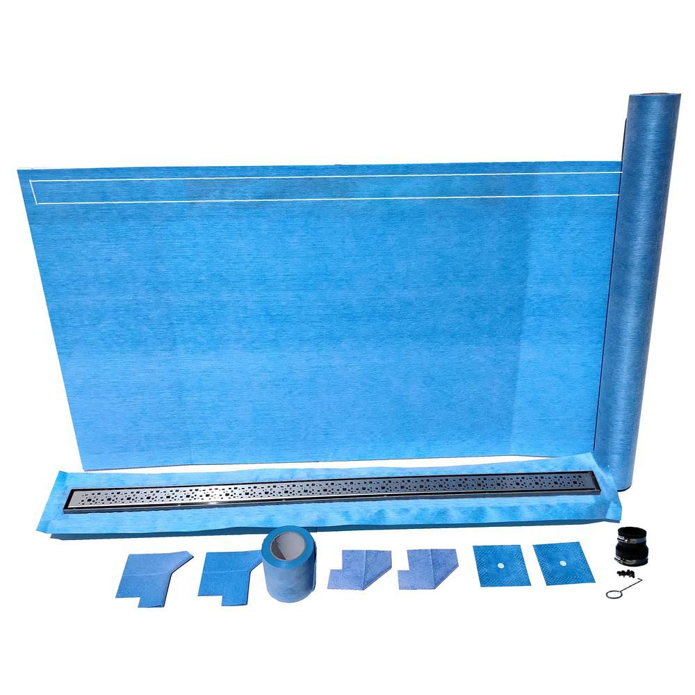 32 in. x 60 in. Linear Shower Wall/End Drain Kit with 54 in. 2-in-1 Nickel Drain V6298