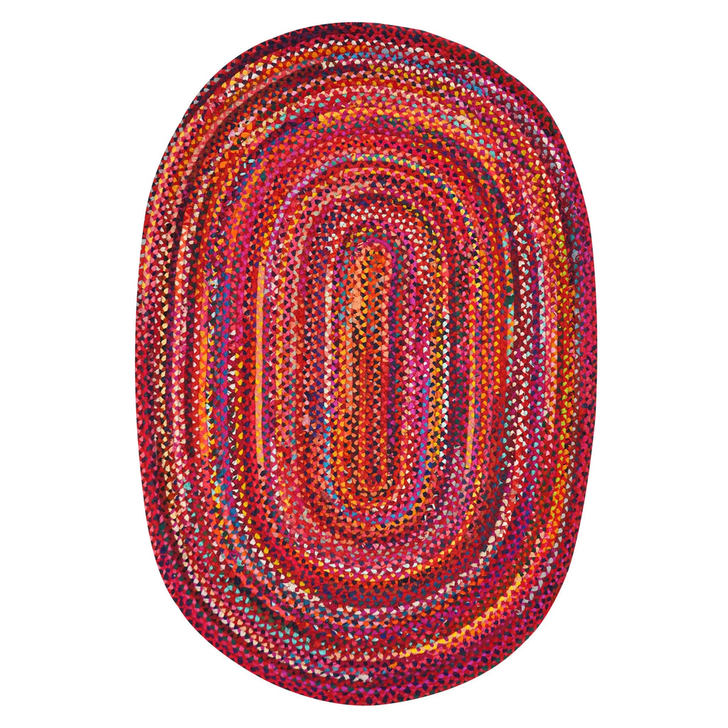 Hand Made Cotton 6x9' Oval Red Braided Area Rug Z3204