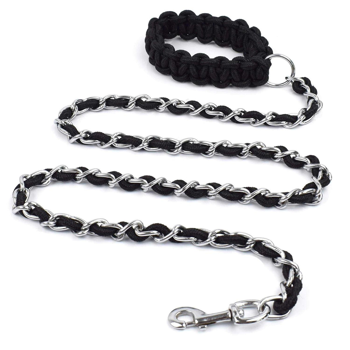 Chew Proof 5.5ft Heavy Duty Dog Leash Metal Chain Lead with Soft Rope Handle A3771