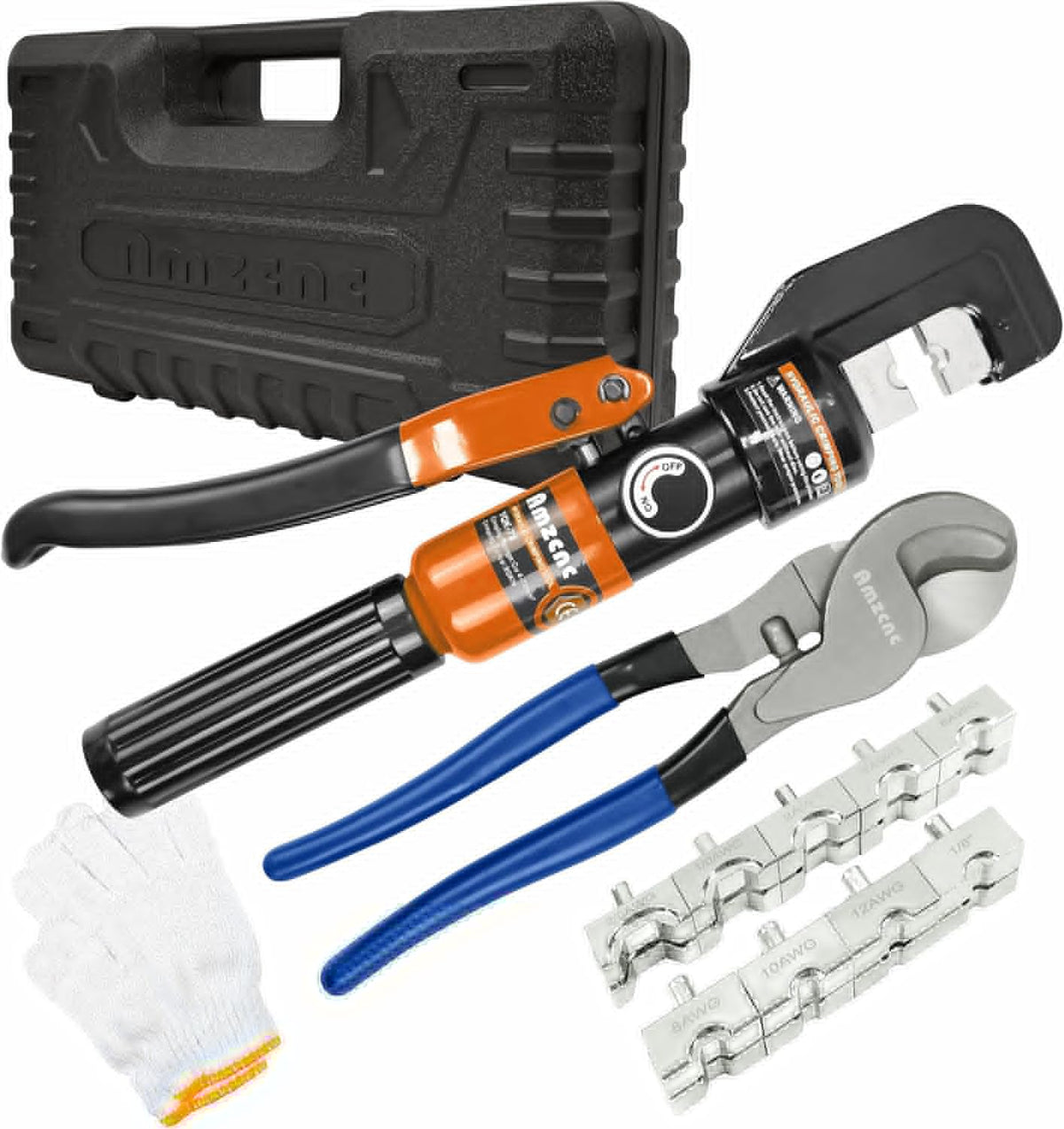 Hydraulic Cable Lug Crimper 8 US TON 12 AWG to 00 (2/0) Electrical Terminal Tool Kit with 9 Die Pack of 2 V926869