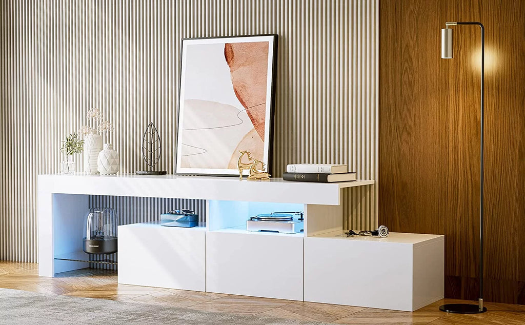 White High Glossy LED TV Stand with 3 Cabinets I87787