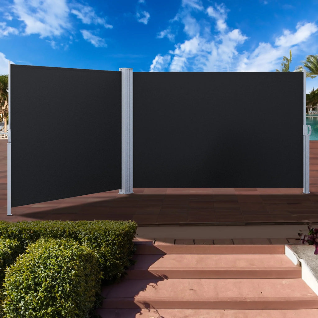 Double Side Awning 236''X 63'', Retractable Waterproof UV-Resistant Privacy Screen, Gray P50724
