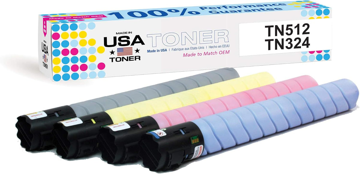 Compatible Replacement Toner for Konica Minolta bizhub C258, C308, C368, C454, C554, C454e, C554e (TN-324K/C/M/Y, TN-512C/M/Y/K) (Black, Cyan, Yellow, Magenta, 4-Pack) B614379