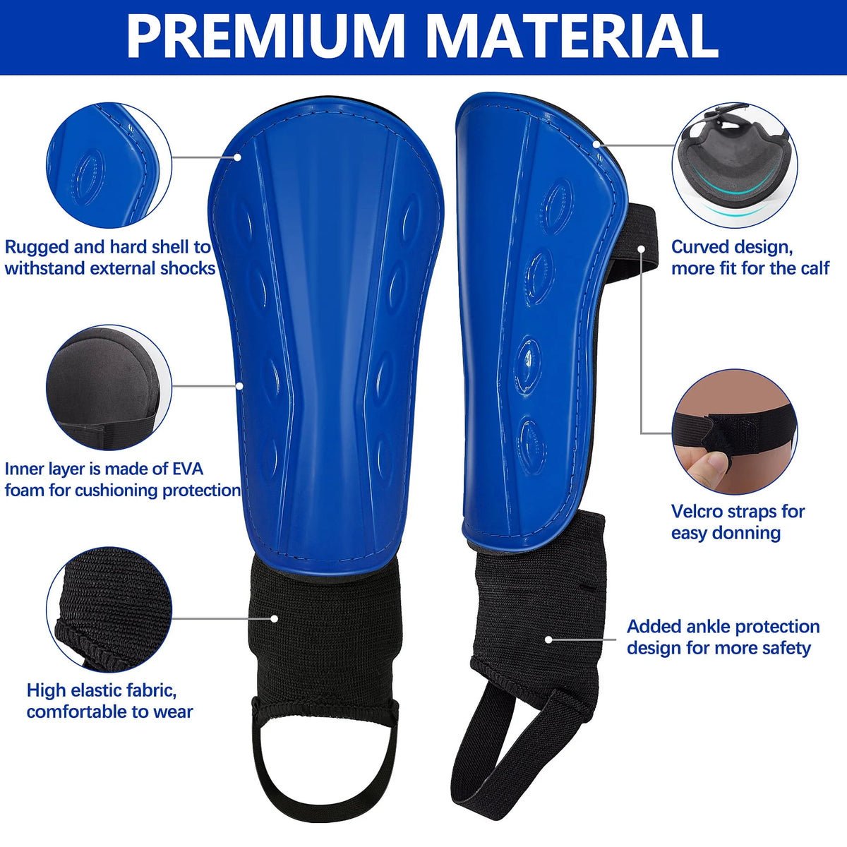 Children's Football Pads, Junior Football Leg Guards, Blue, Small R7346