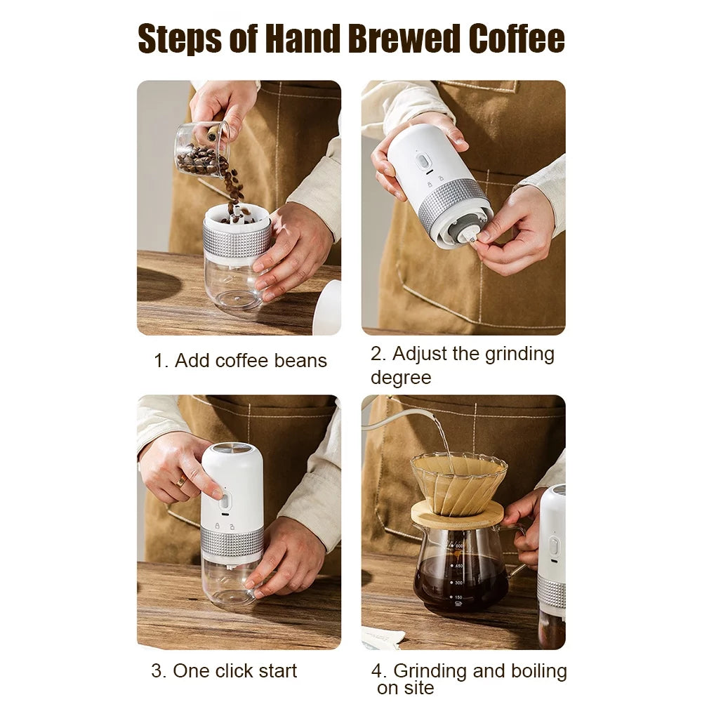 Portable Electric Burr Coffee Grinder 13W 200ml USB Rechargeable Adjustable Cordless P200