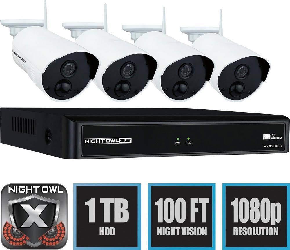 4 Channel 1080p Wireless Security Hub with 4 Infrared IP Cameras and 1 TB Hdd, White C19412