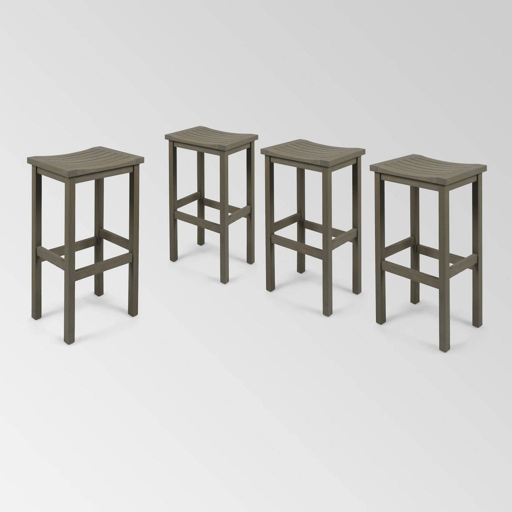 Gray Acacia Wood Outdoor Bar Stool Set of 4 O93668