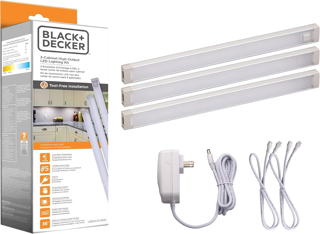 Warm White LED Under Cabinet Lighting Kit, 3-Bars, 9 Inches Each R967609