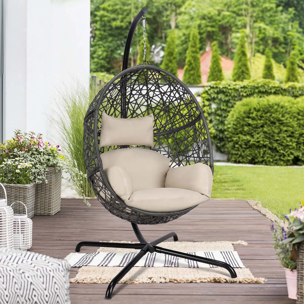 Oversized Black Hanging Swing Egg Chair with Stand W184