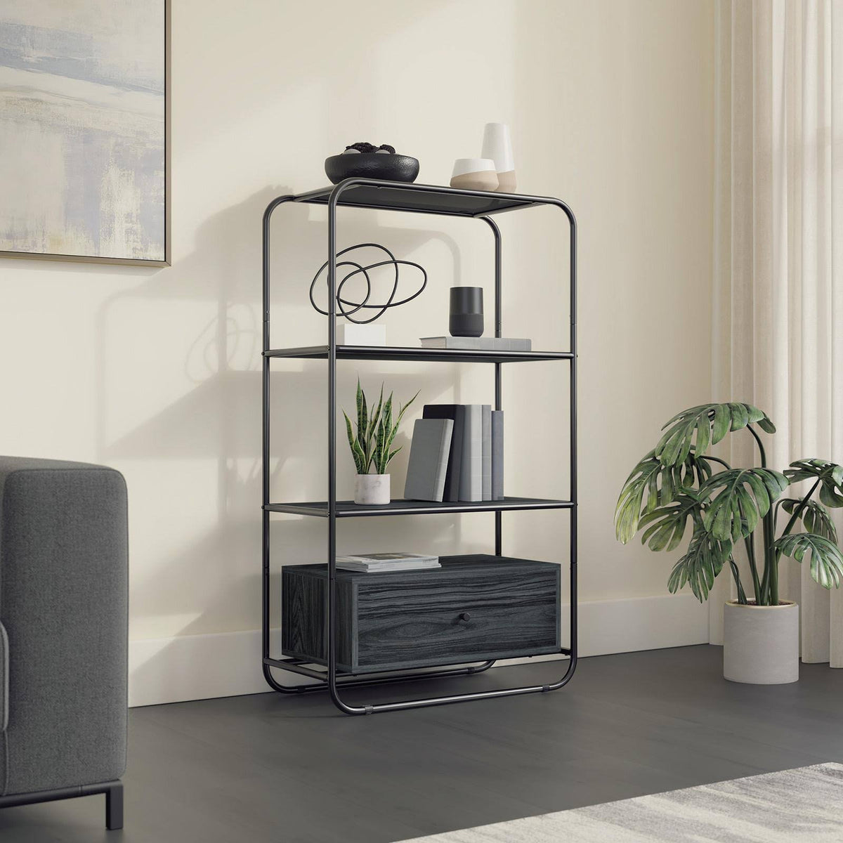 Misted Elm Bookcase with Drawer J551019