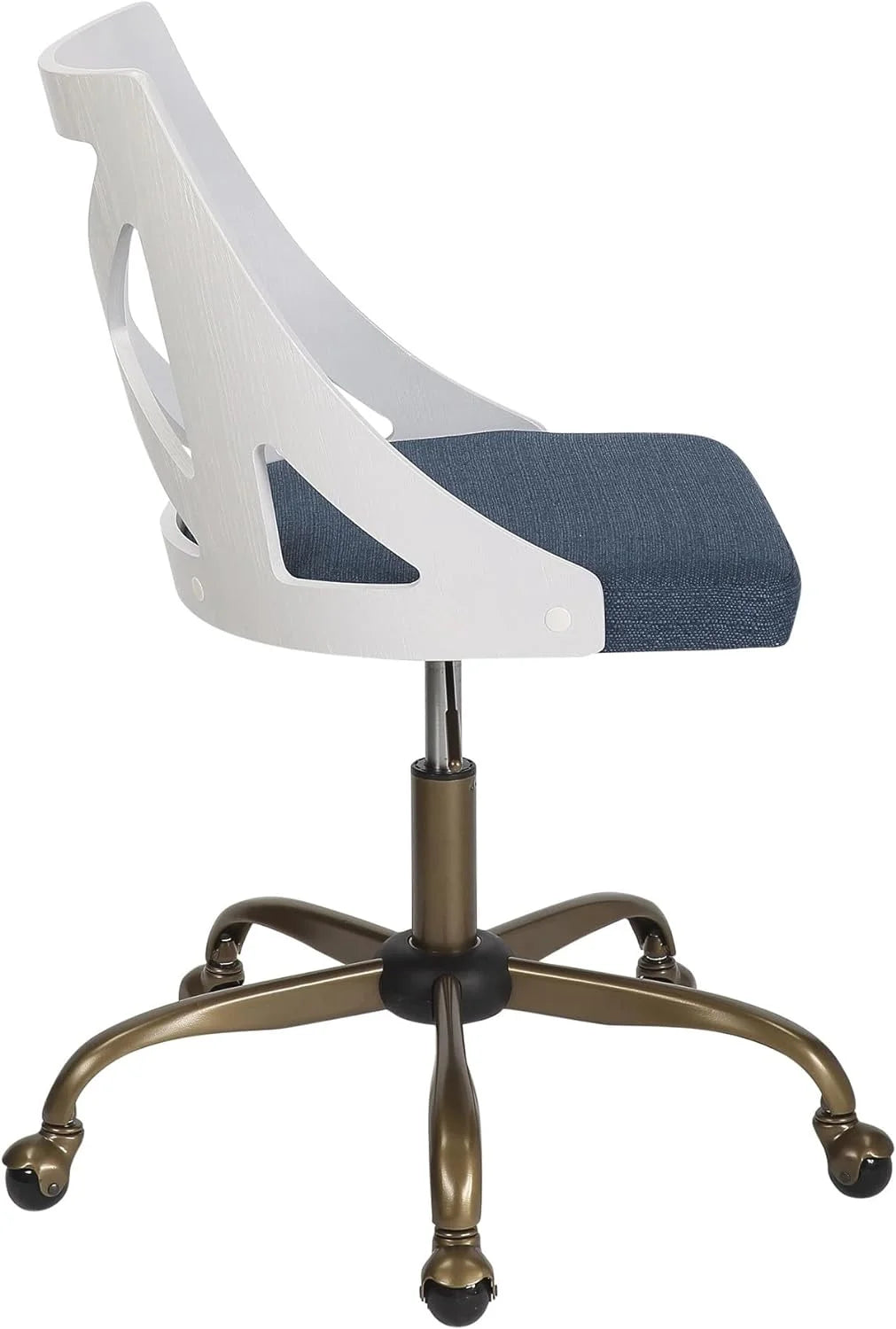 White Blue Fabric Antique Copper Metal Task Chair H503780