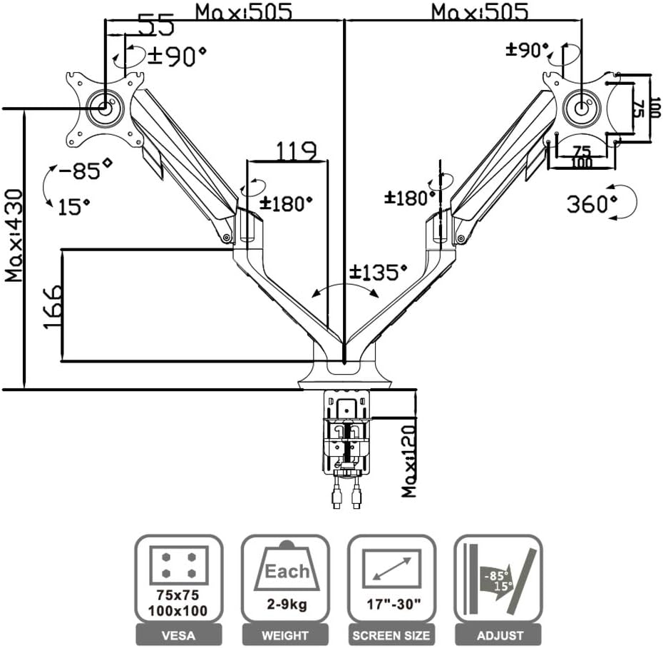 Full Motion Dual Monitor Desk Mount 17"-30" Pack of 2 J559172
