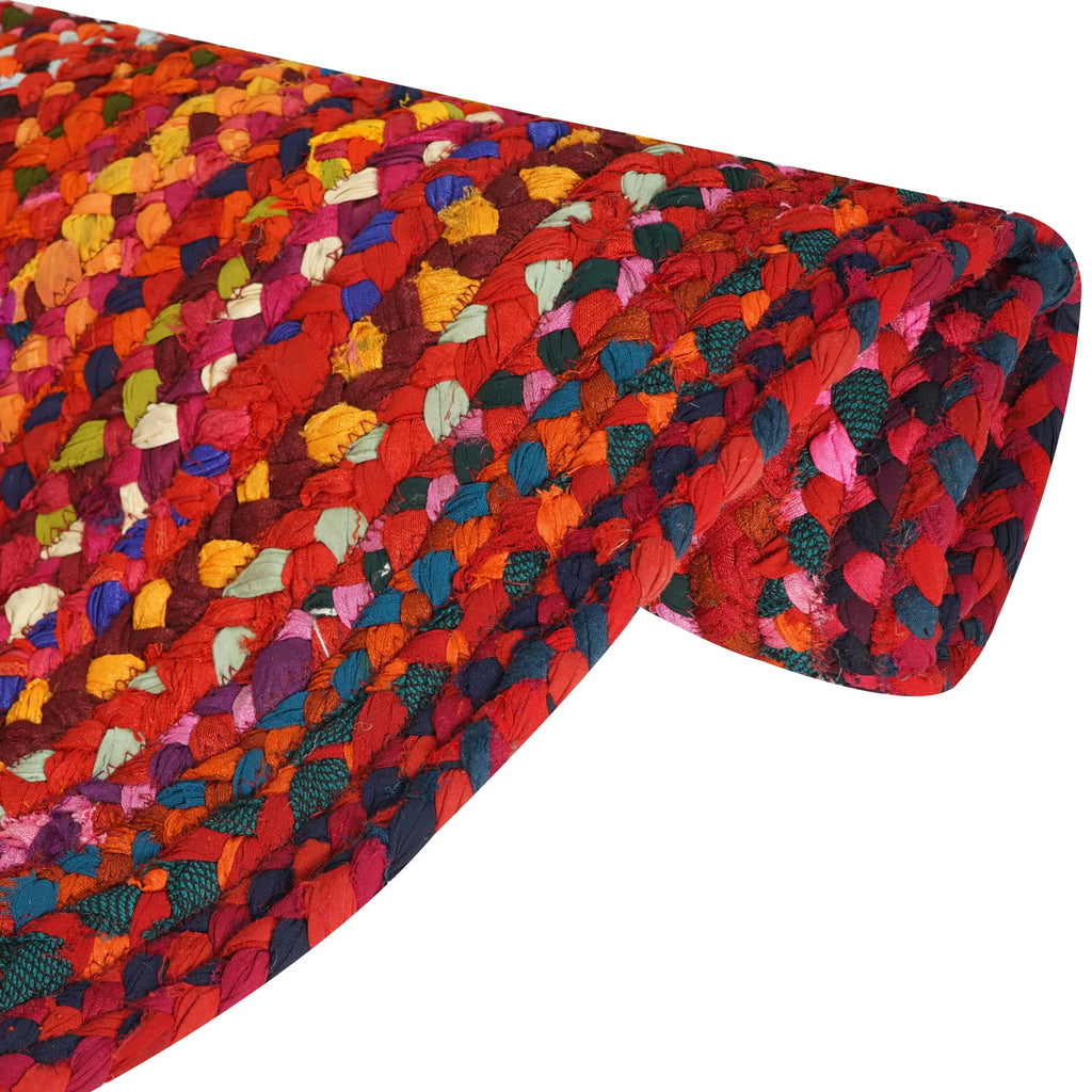 Hand Made Cotton 6x9' Oval Red Braided Area Rug Z3204