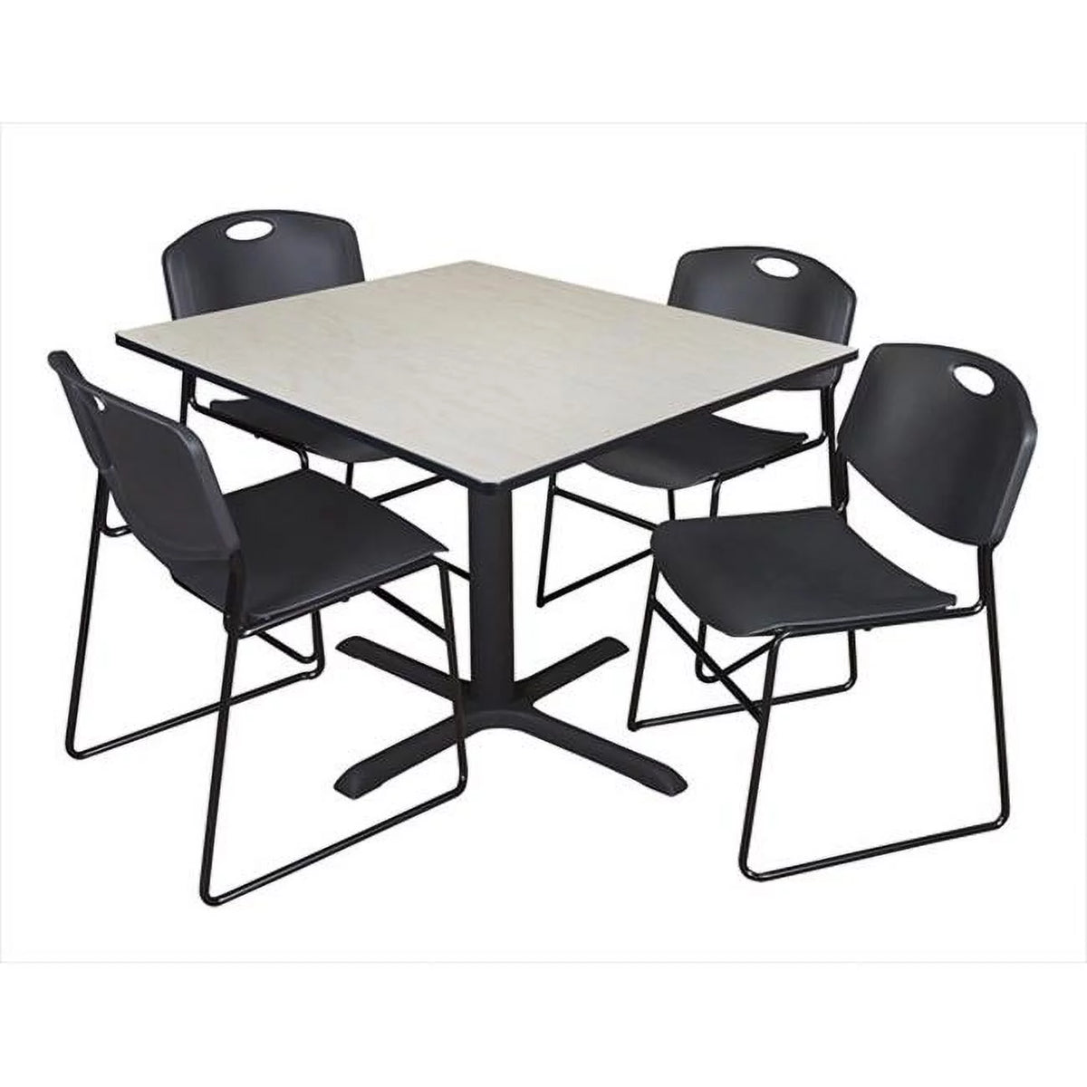 Square Laminate Table with 4 Black Stack Chairs I7535