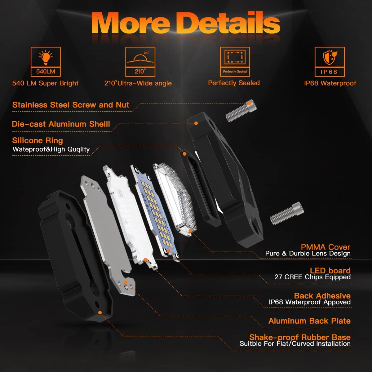 White 20Pods LED Rock Lights for Truck Boat Exterior K664571