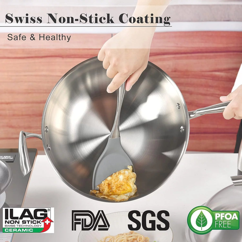 12.6 Inch Stainless Steel Wok Pan with Lid X176645