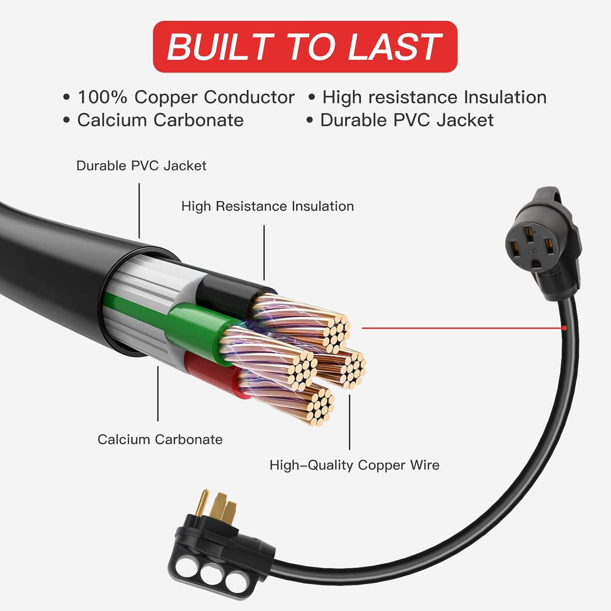 50FT 50AMP RV Extension Cord, 14-50P Male to 14-50R Female, 6/3+8/1 AWG G7745