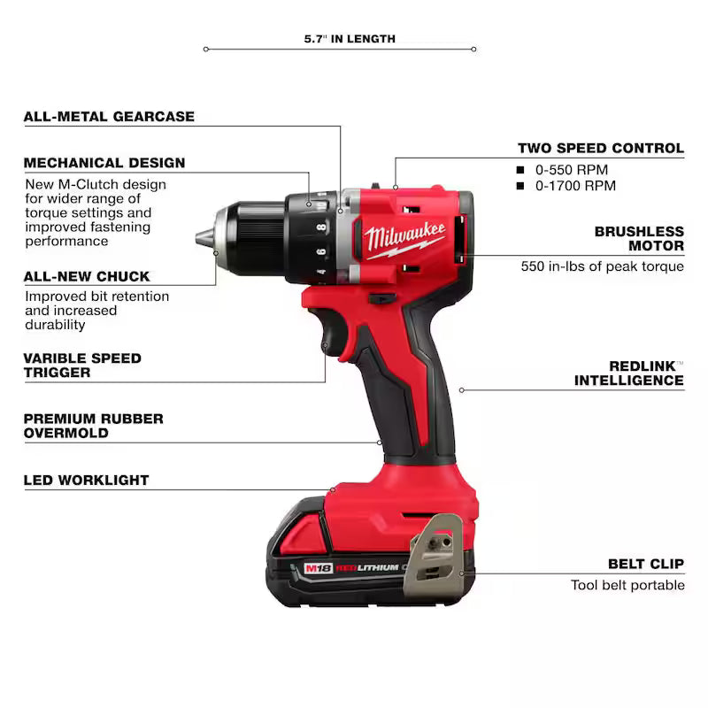 18-Volt Brushless Cordless Compact Drill/Driver Combo Kit with Titanium Drill Bit Set U30163