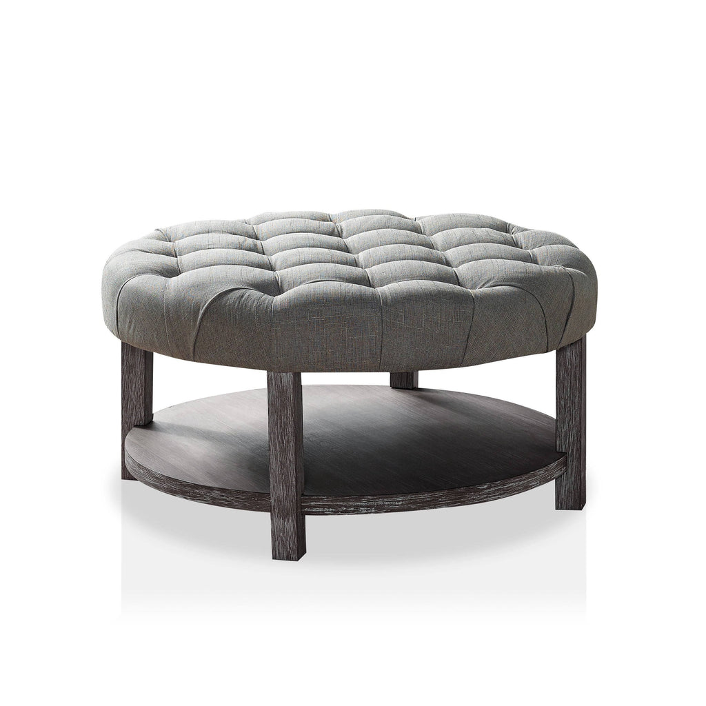 Gray Round Tufted Ottoman S34227