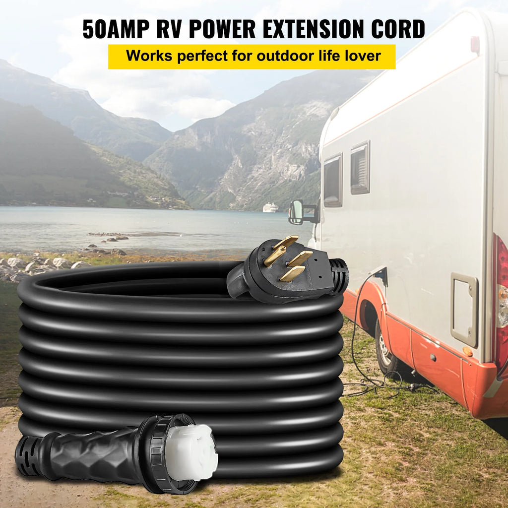 RV Shore Power Extension Cord 50A 36ft 125/250V STW 6AWG/3C+8AWG/1C NEMA SS2-50R Twist Lock Plug NEMA 14-50P E114