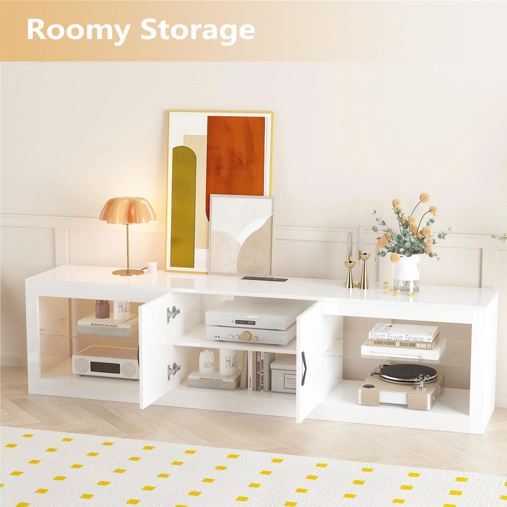 White LED TV Stand with Power Outlet & USB Ports D39506