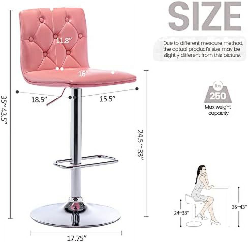 Tufted Adjustable PU Leather Swivel Barstools with Back Armless Counter Height Chairs Y839886