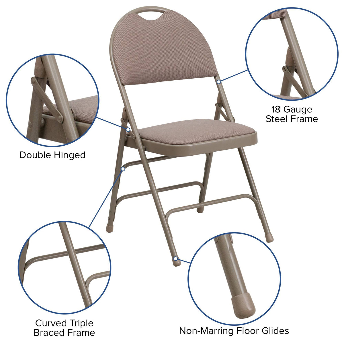 Beige Fabric Metal Folding Chair W804