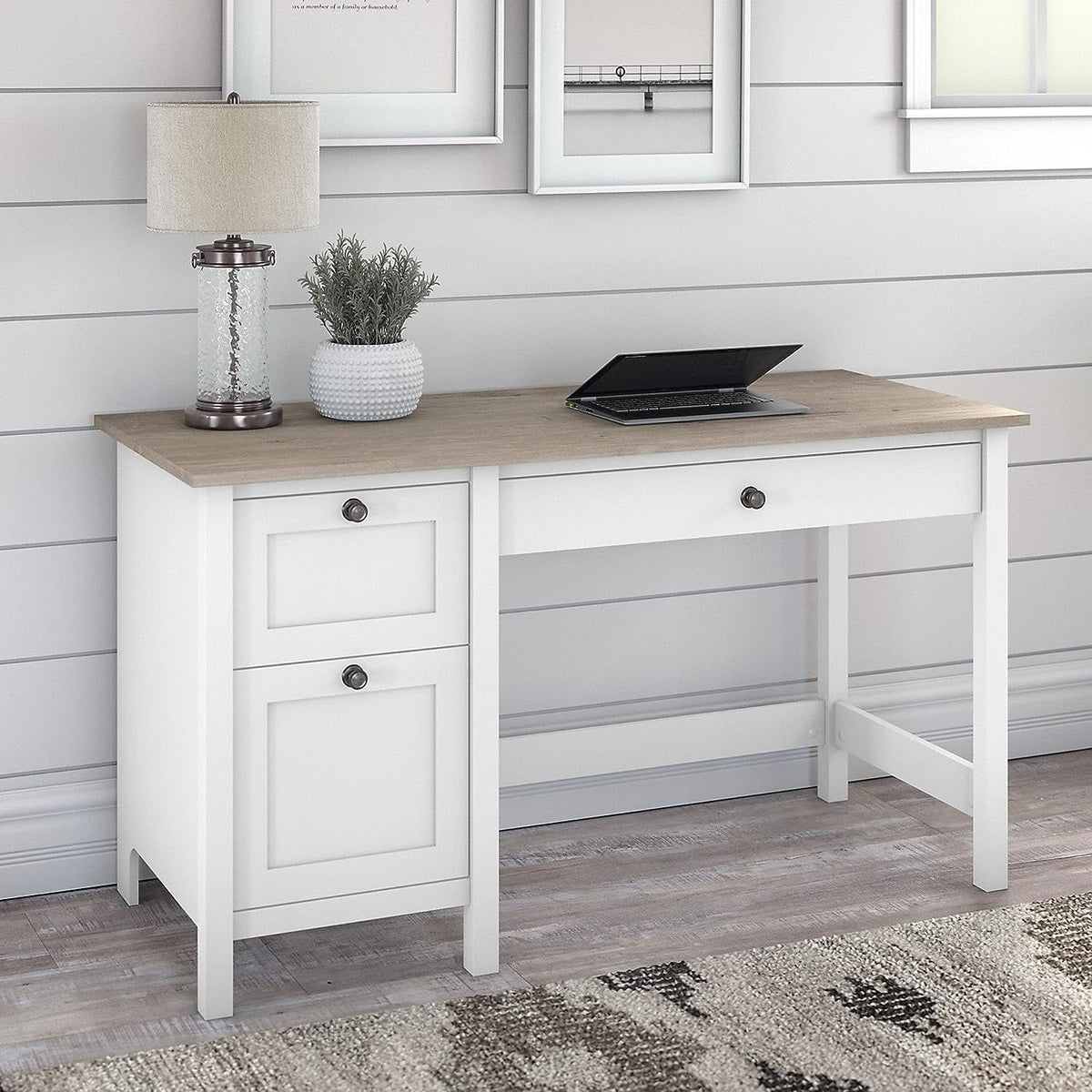 Computer Desk with Drawers and Storage, 54W, Gray/White Y886