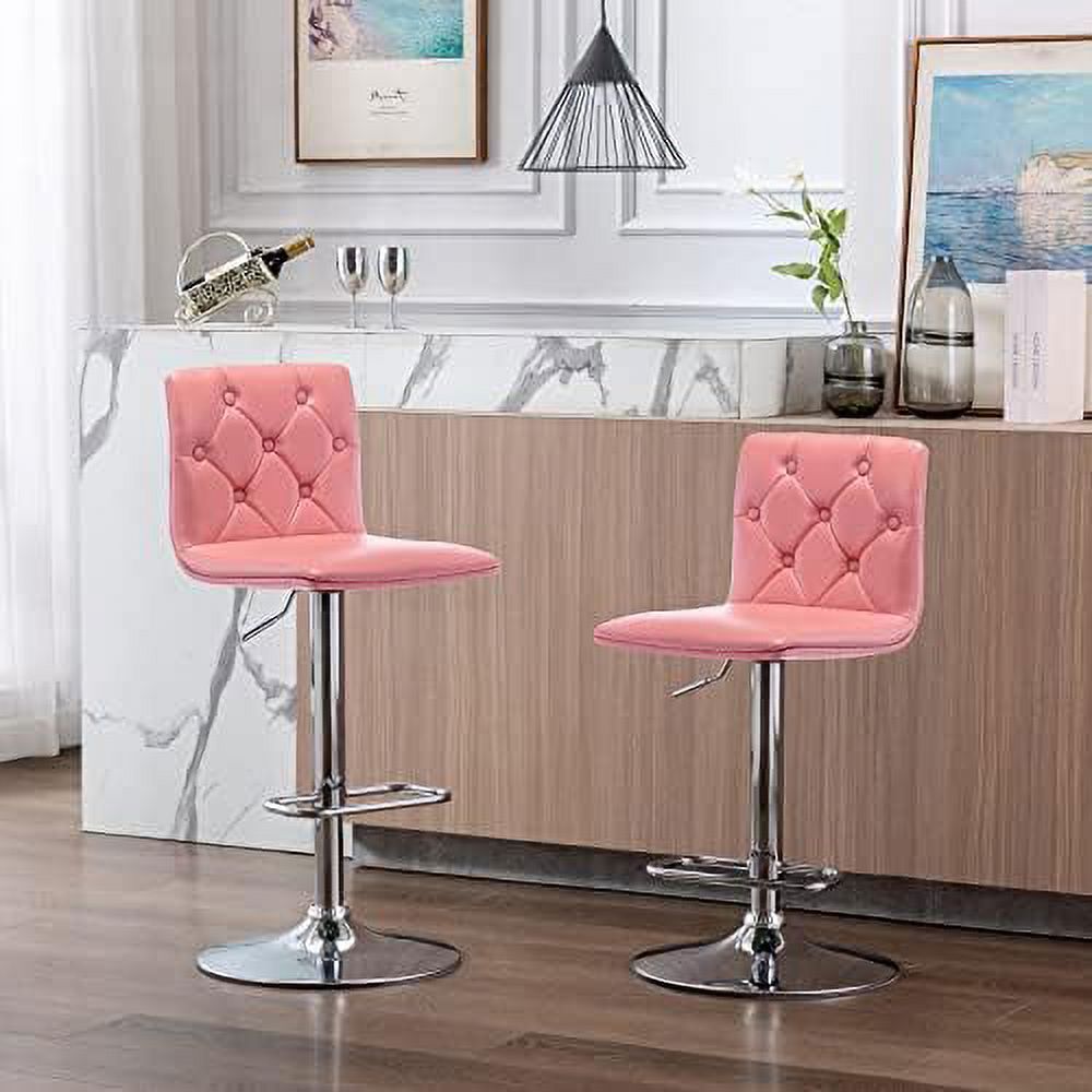 Tufted Adjustable PU Leather Swivel Barstools with Back Armless Counter Height Chairs Y839886