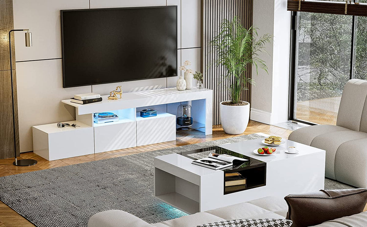White High Glossy LED TV Stand with 3 Cabinets I87787