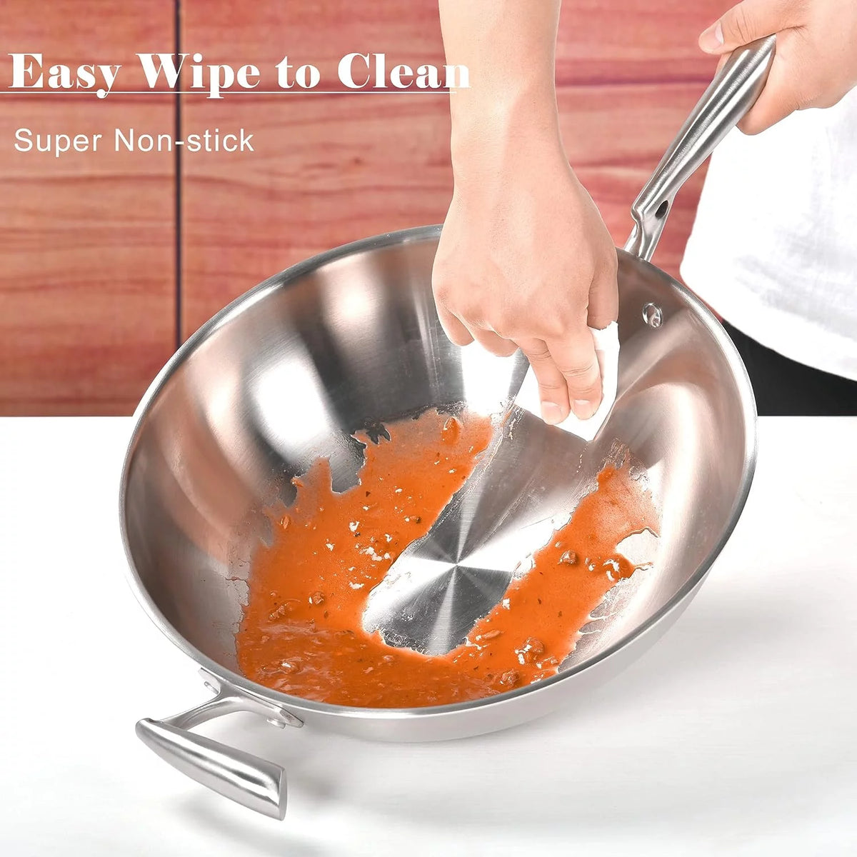 12.6 Inch Stainless Steel Wok Pan with Lid X176645
