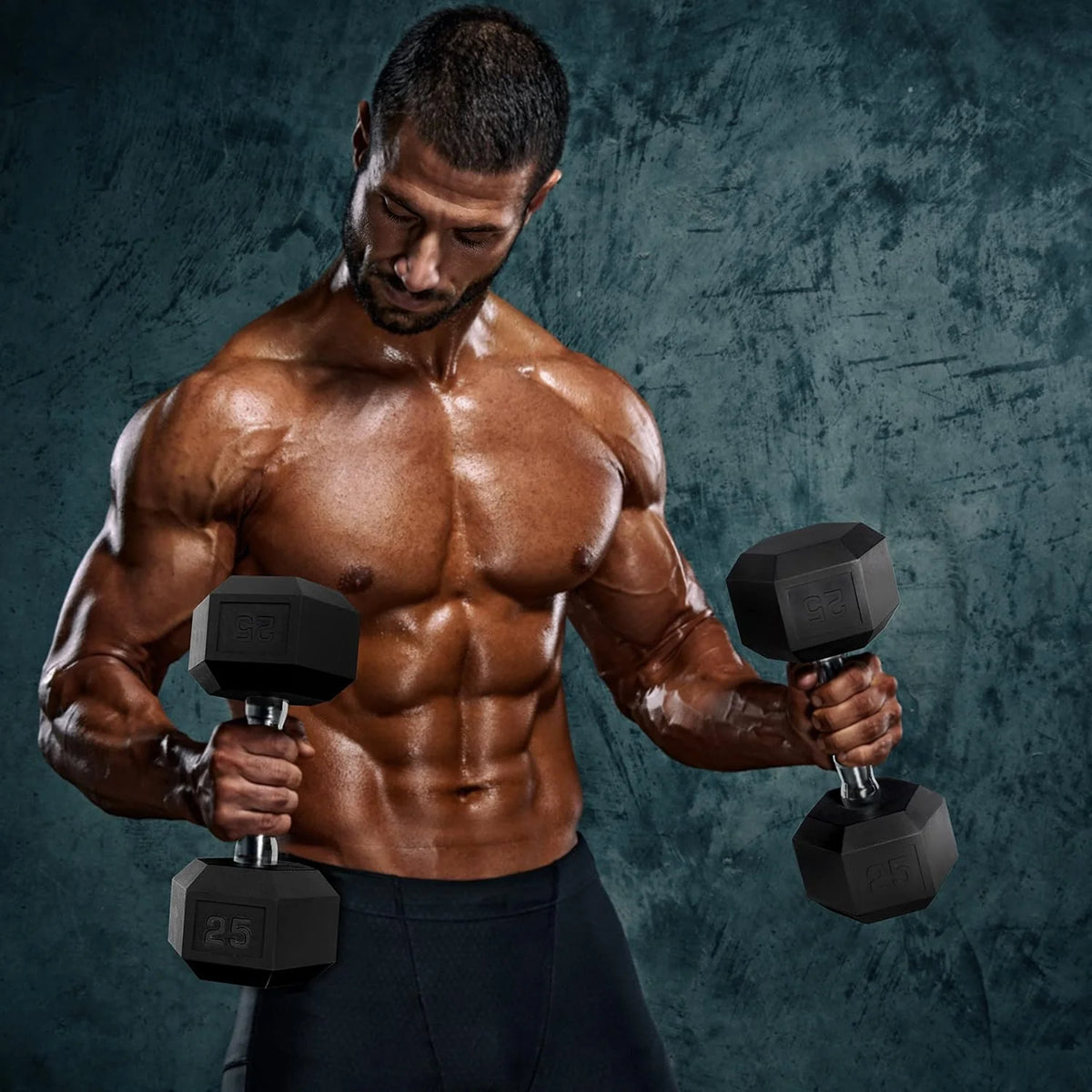 Rubber Coated Hex Dumbbell Set With Storage Rack J62322