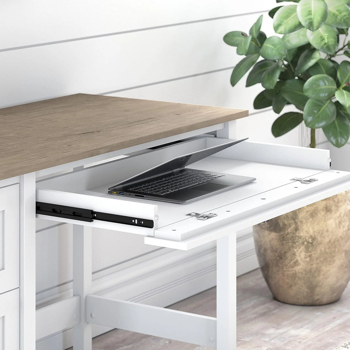 Computer Desk with Drawers and Storage, 54W, Gray/White Y886