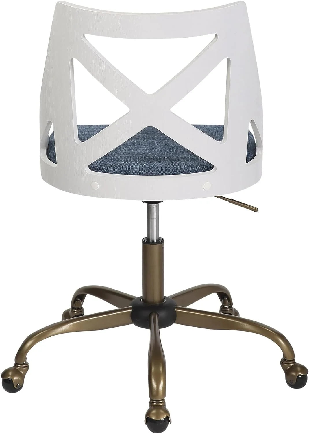 White Blue Fabric Antique Copper Metal Task Chair H503780
