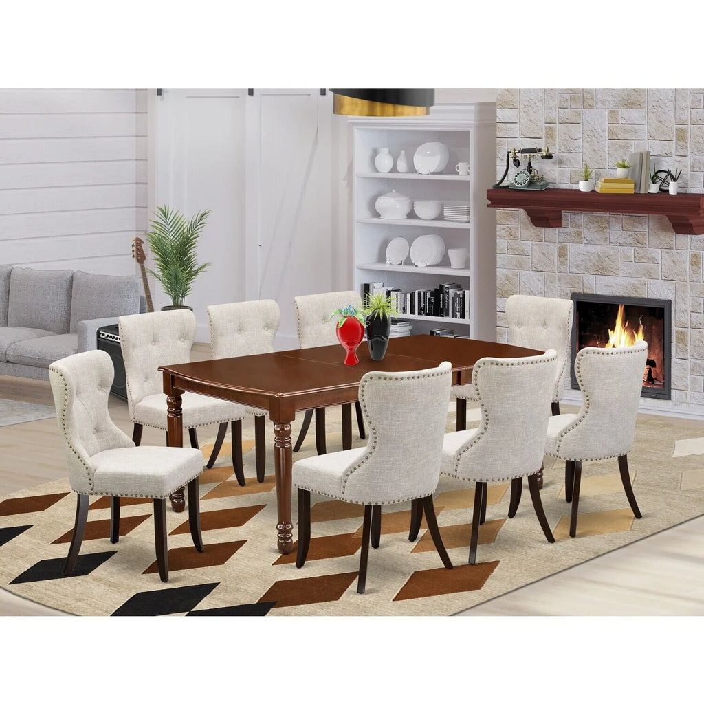 8 Piece Linen Fabric Dining Table Set H89785