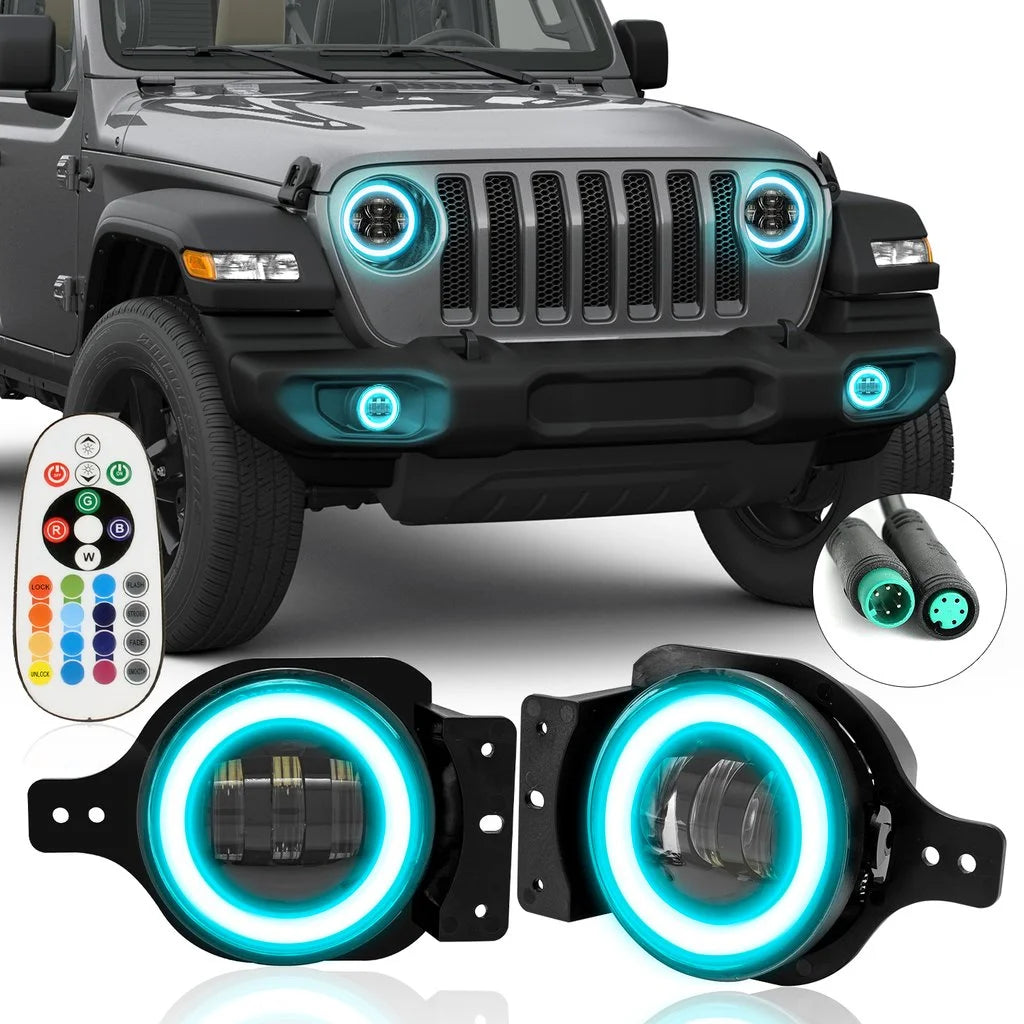 RGBW Series 9" 3D LED Lens Halo Headlights with 4" Fog Lights Combos W63397