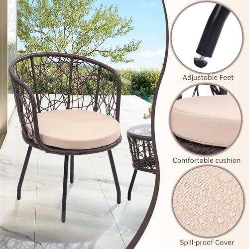 3 Pieces Beige All-Weather Wicker Patio Bistro Set U220