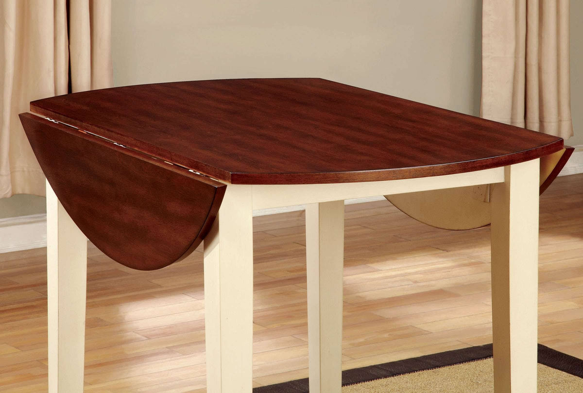 Vintage White and Cherry Round Drop Leaf Dining Table L14364