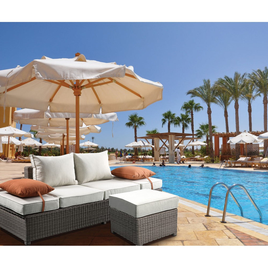 Beige Fabric Patio Sofa & Ottoman with 2 Pillows B703