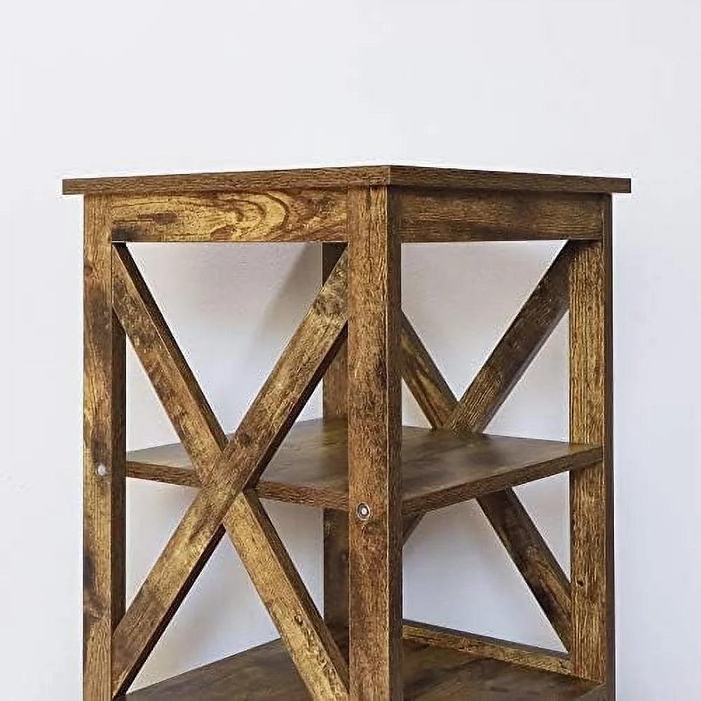 Modern Farmhouse Wood End Table with 3-Tier R638