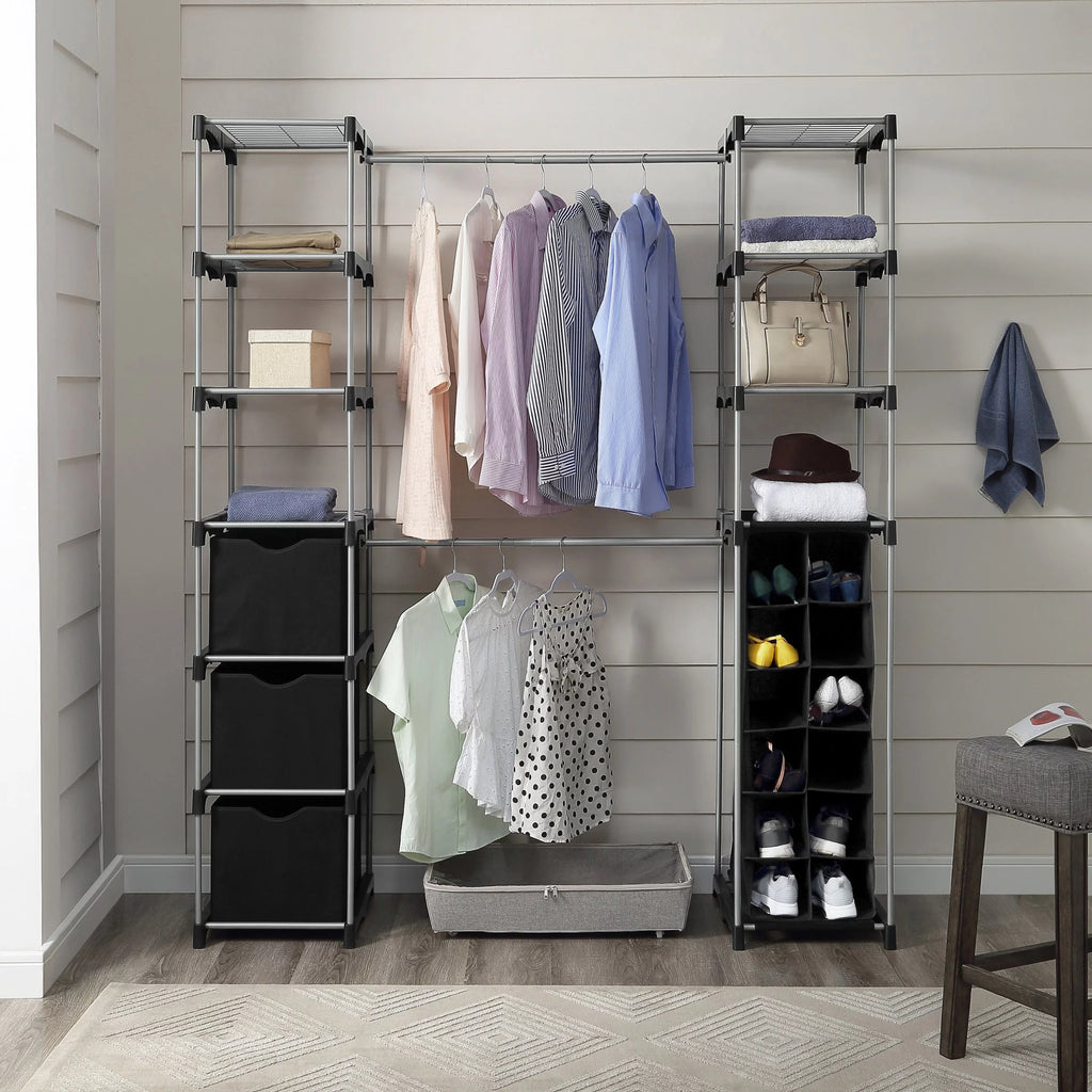 Non-Woven Closet Organizer 2-Tower 9-Shelves Black Q307172