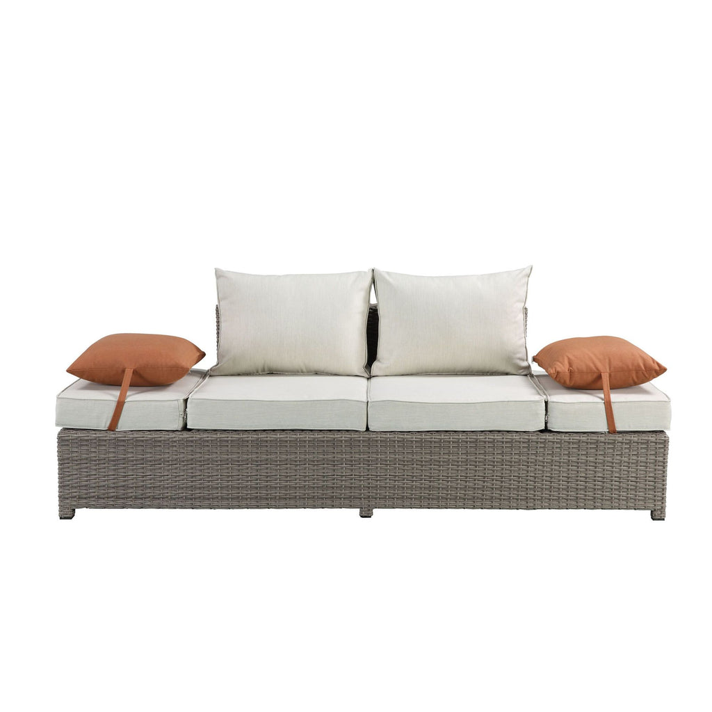 Beige Fabric Patio Sofa & Ottoman with 2 Pillows B703