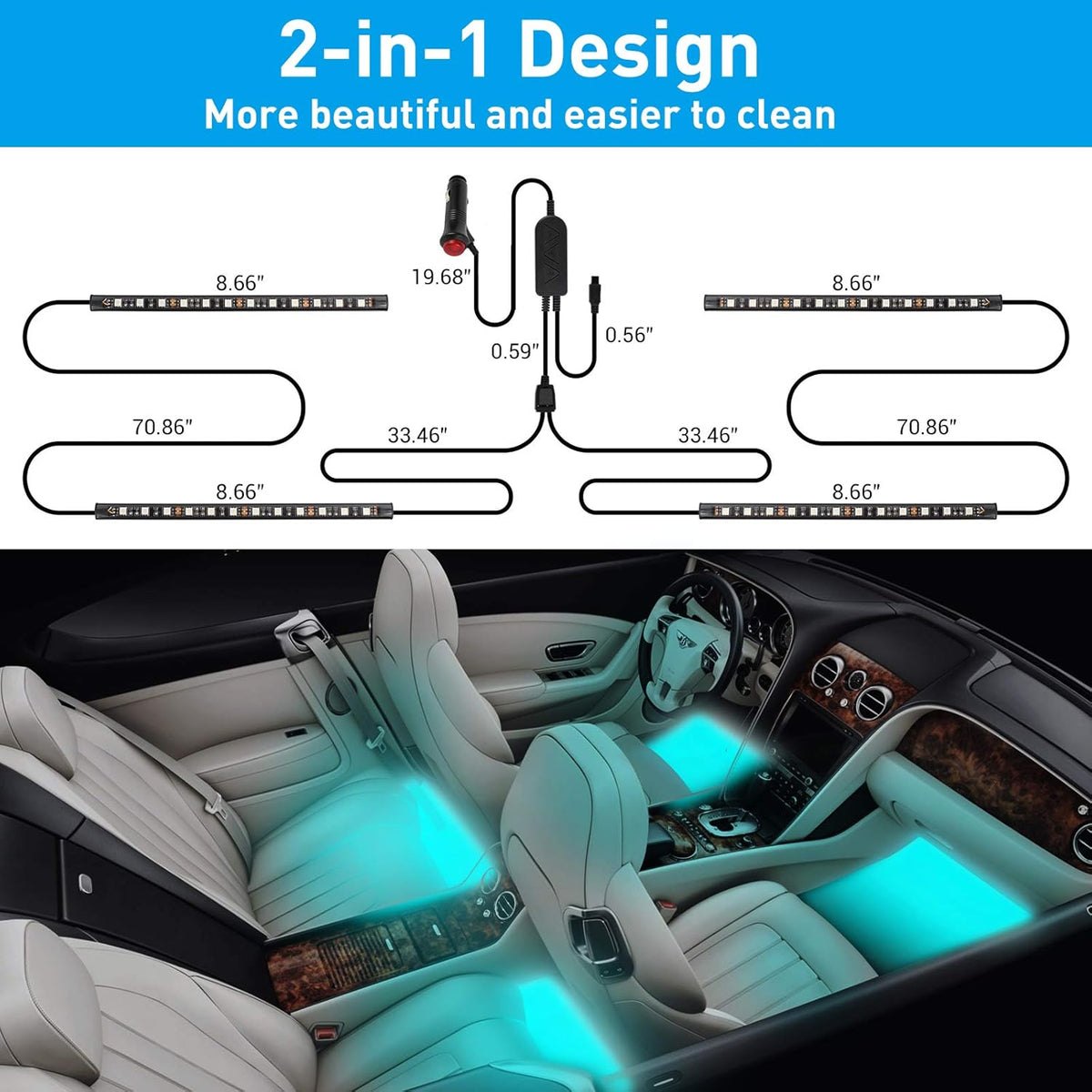 16 Million Colors Music Sync Car LED Lights W16887