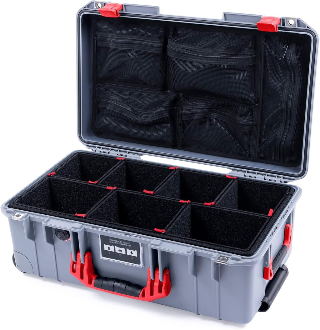 Silver Air Case with Red Handles & Latches with TrekPak Dividers & Lid Organizer Q3696