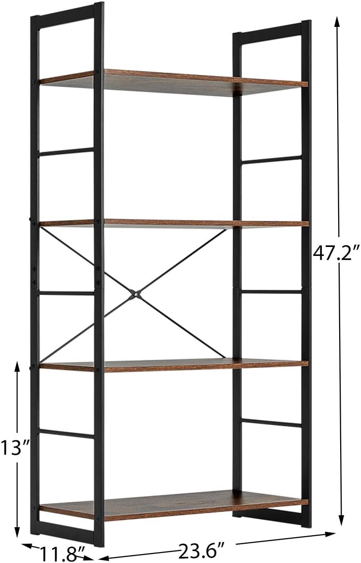 4 Tier Rustic Wood and Metal Frame Bookshelf W471