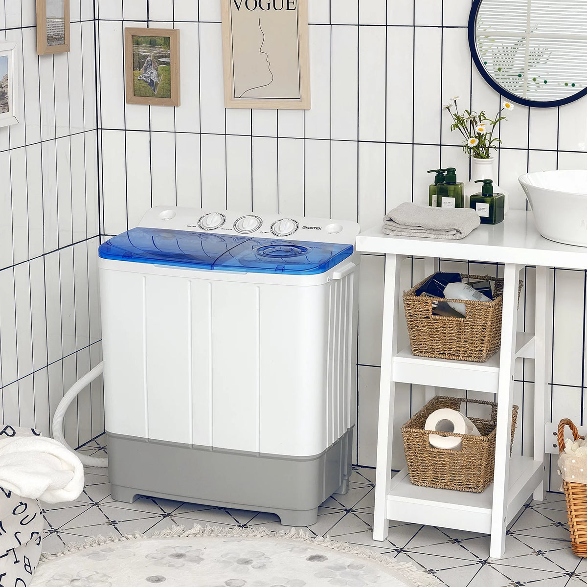 Portable Twin Tub Mini Washing Machine 13.2lb Blue O654