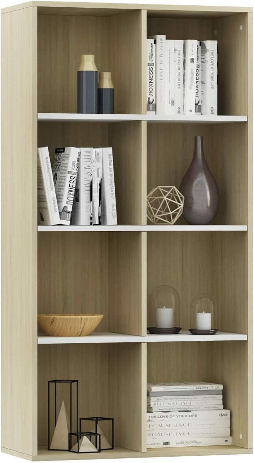 White and Sonoma Oak Book Cabinet Sideboard 26inch x11.8inch x51.2inch E66302